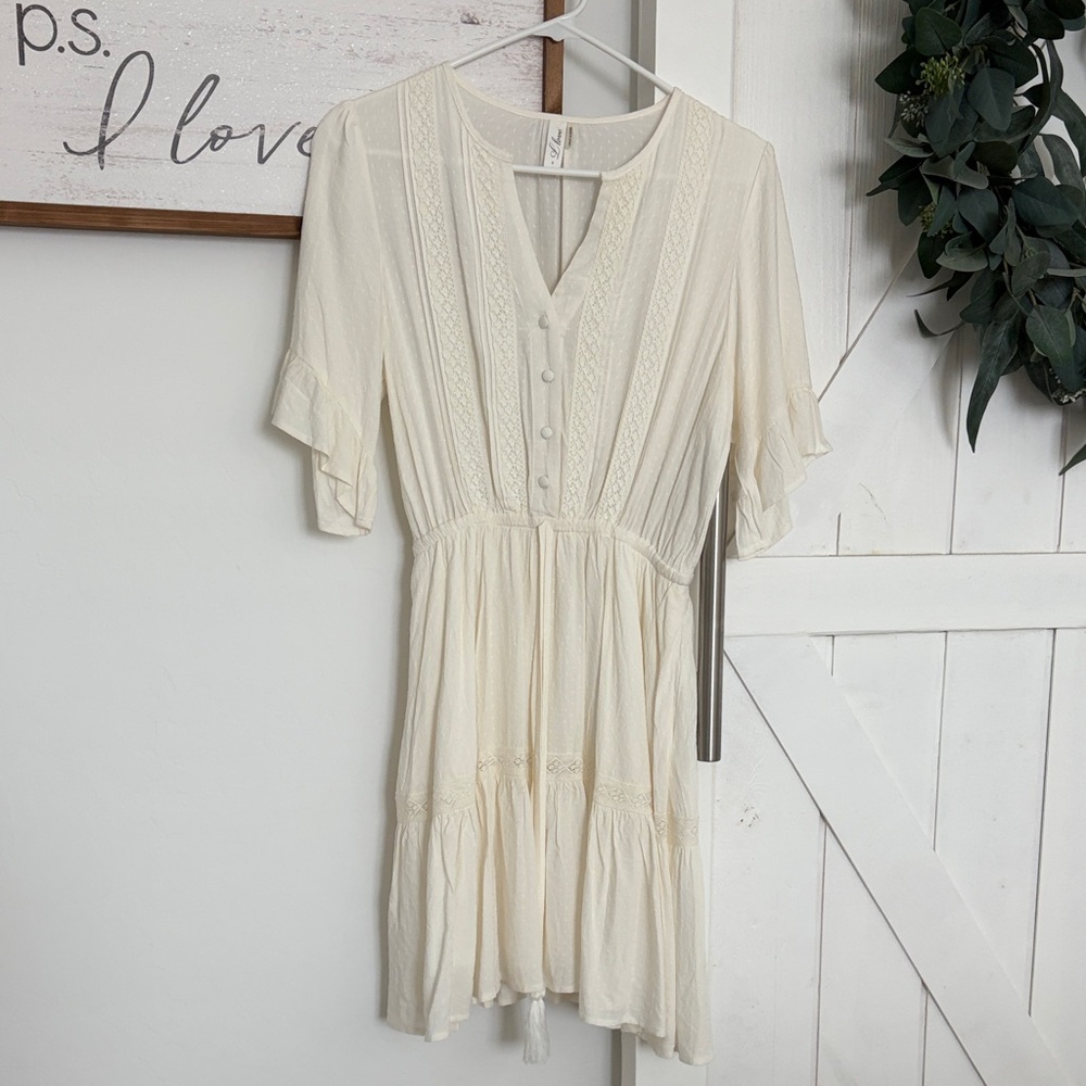 Cream button Bohemian Tassle Dress